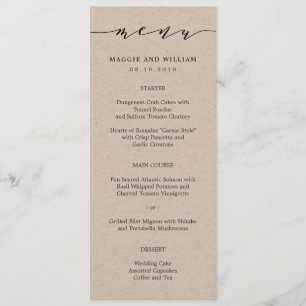 Carte de menu Script Kraft sans effort