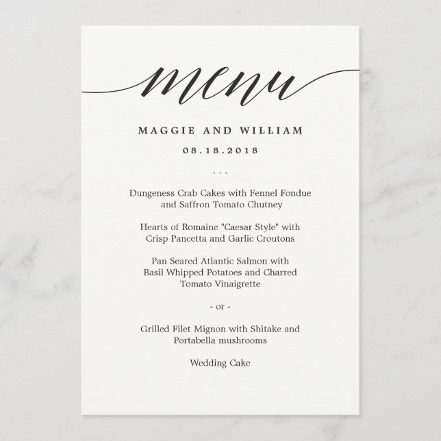Carte de menu Script moderne (Devant)