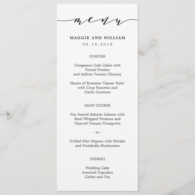 Carte de menu Script sans effort (Devant)
