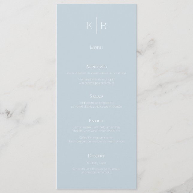 Carte de menu simple moderne Dusty Blue White Mari (Devant)