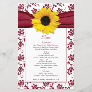Carte de menu Sunflower Bourgogne White Mariage da