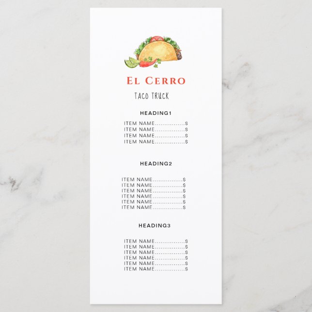 Carte de menu Taco Mexican Food (Devant)