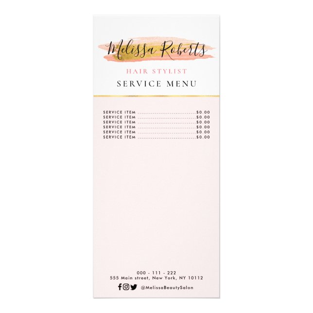 Carte de menu tendance or et rose Service (Devant)