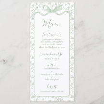 Carte de menu Toile de Jouy Vert Sage
