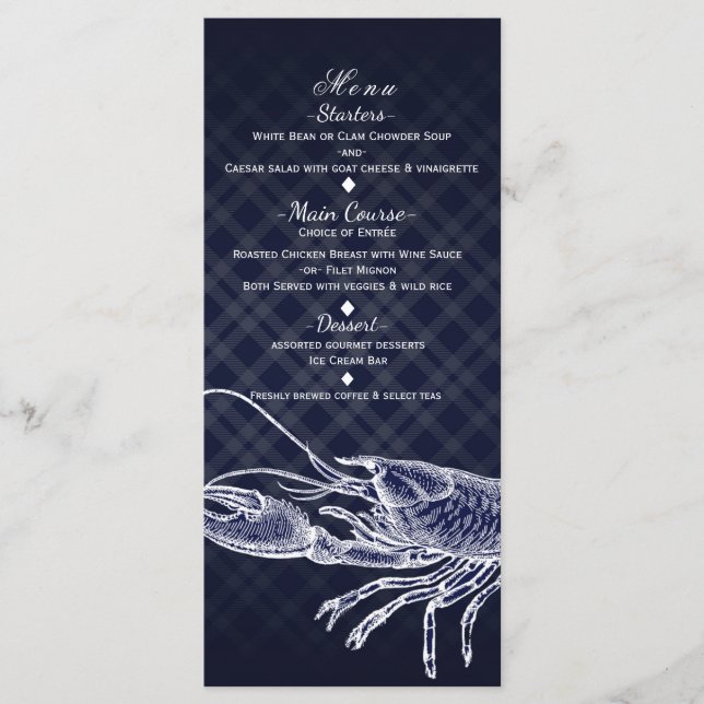 Carte de menu vintage Lobster Navy Blue Elegant Pa (Devant)