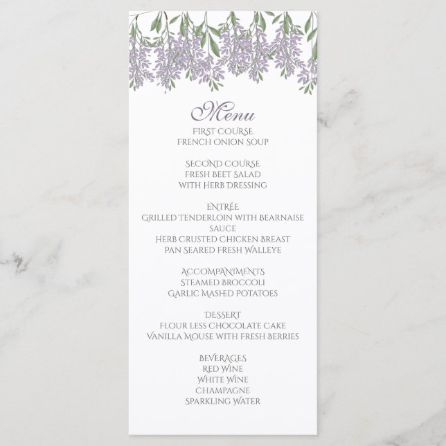 Carte de menu Wisteria peinte (Devant)