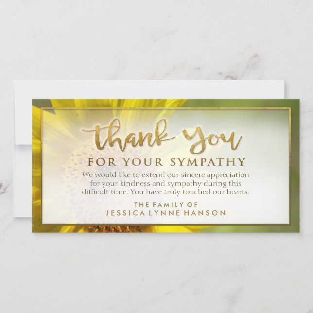Carte de Merci de fleurs de tournesol doré (Devant)