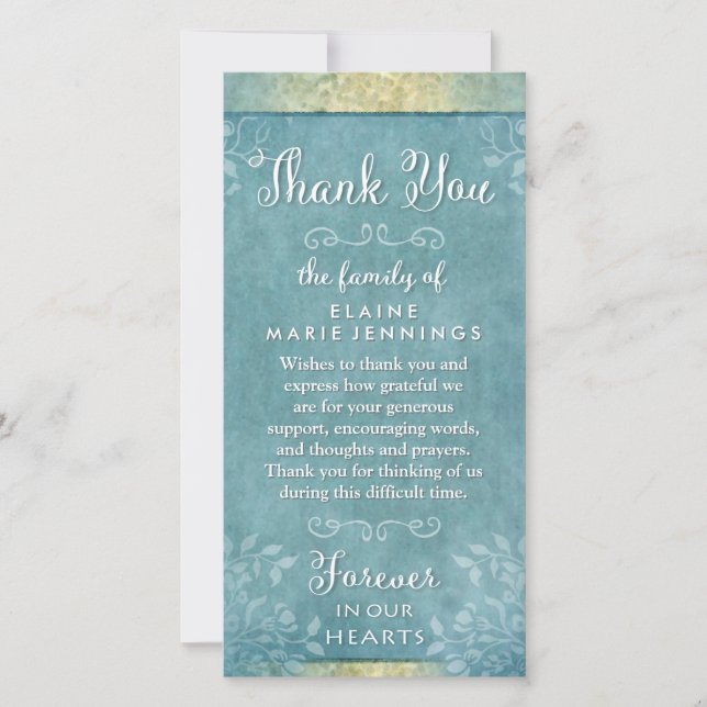 Carte de Merci floral Turquoise & Or (Devant)