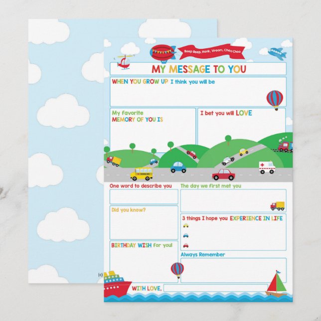 Carte de message de capsule temporelle d'activité  (Devant / Derrière)