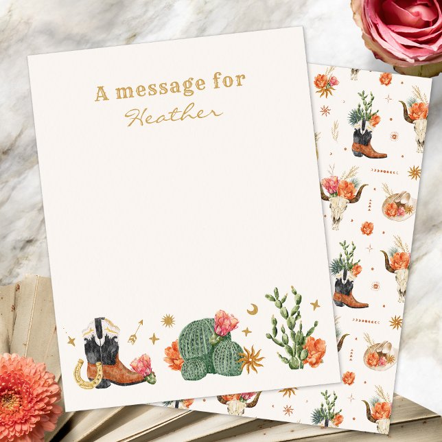 Carte de message du Baby shower occidental (Western Theme Baby Shower Message Card by Painted Paperie
)