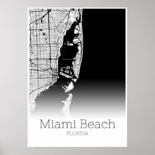Carte de Miami Beach - Floride - Affiche de la car