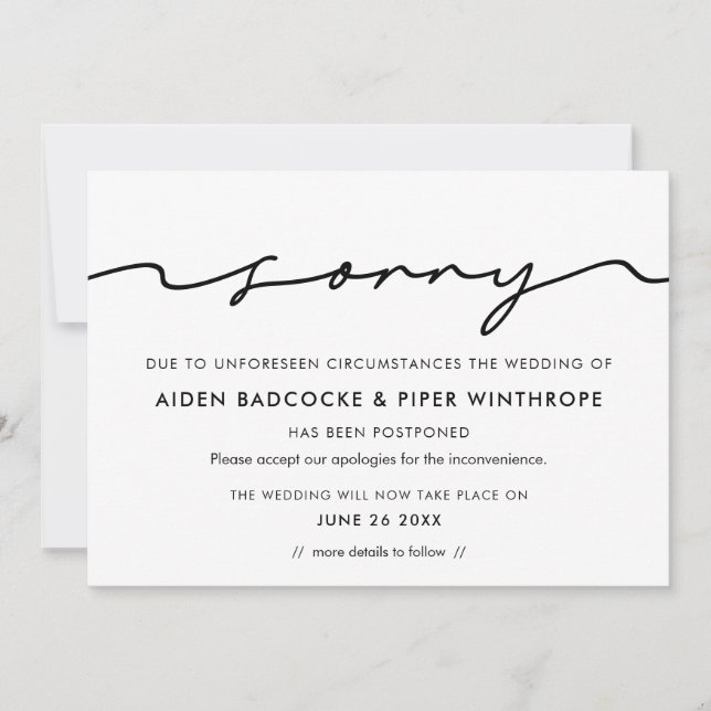 Carte de mise à jour de mariage désolée écrite à l (Devant)