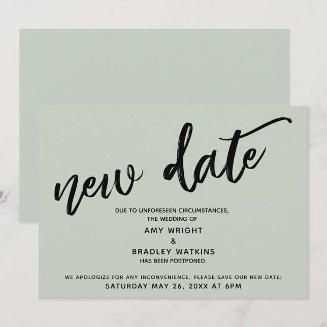 Carte de mise à jour de mariage reporté écrite à l (Devant / Derrière)