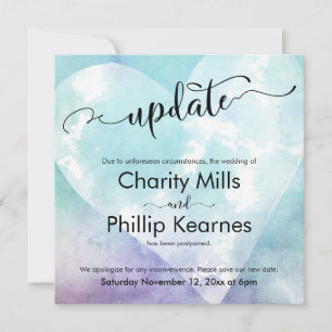 Carte de mise à jour du Mariage reportée Heart Aqu