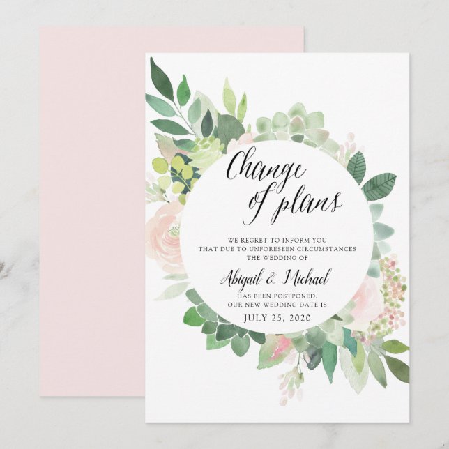 Carte de mise à jour Mariage aquarelle Floral (Devant / Derrière)