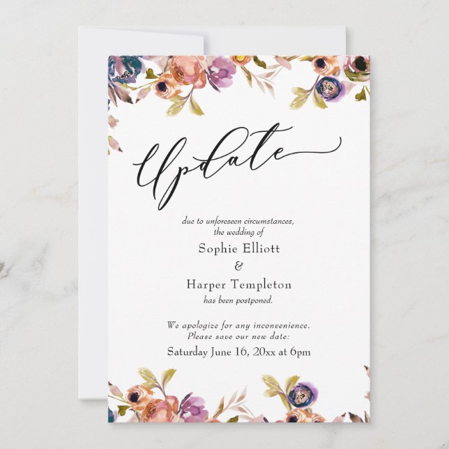 Carte de mise à jour Mariage reportée Floral Elega (Devant)