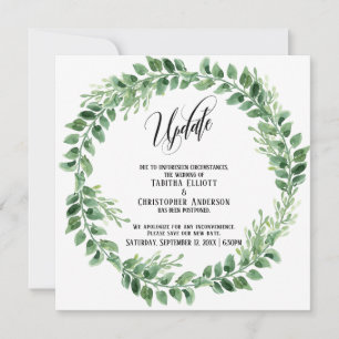 Carte de mise à jour Mariage reportée verte Wreath