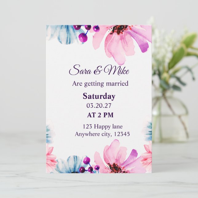 Carte de mise en garde "Blush & Blue Floral" (Debout devant)