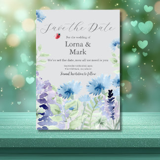 Carte de mise en garde florale bleue et lilas "Sav