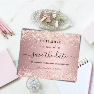 Carte de mise en garde Quinceanera rose poudré mét