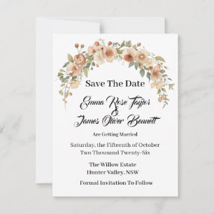 Carte de mise en vente de date avec arche florale
