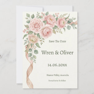 Carte de mise en vente de date avec rosée éclose d