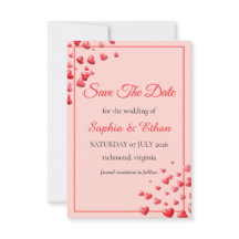 Carte de mise en vente romantique à coeurs rouges