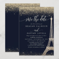Carte de mise en vente Tour Eiffel Paris Navy Or