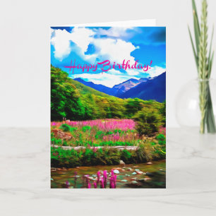 Carte de montagnes de joyeux anniversaire