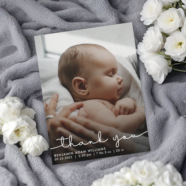 Carte de naissance bébé avec écriture remerciement (Créateur téléchargé)