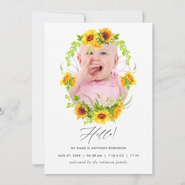 Carte de naissance Boho Sunflowers (Devant)