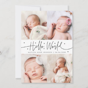 Carte de naissance Hello World Script Blanc Multi 