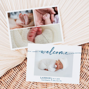 Carte de naissance minimaliste bébé bleu marine