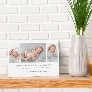 Carte de naissance moderne avec 3 photos en collag