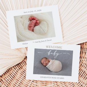Carte de naissance photo bébé minimaliste Taupe