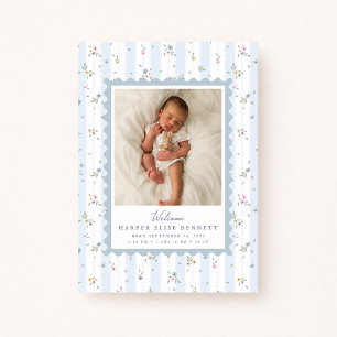 Carte de naissance photo bleu grandmillennial