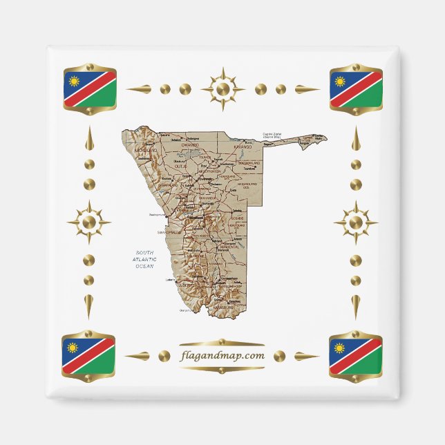 Carte de Namibie + Magnet des drapeaux (Devant)