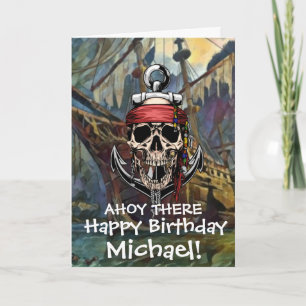 Carte de navire de pirate crâne capitaine os crois