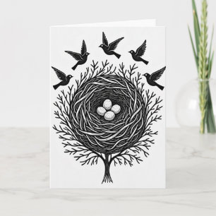 Carte de nid de la fête des pères monochrome