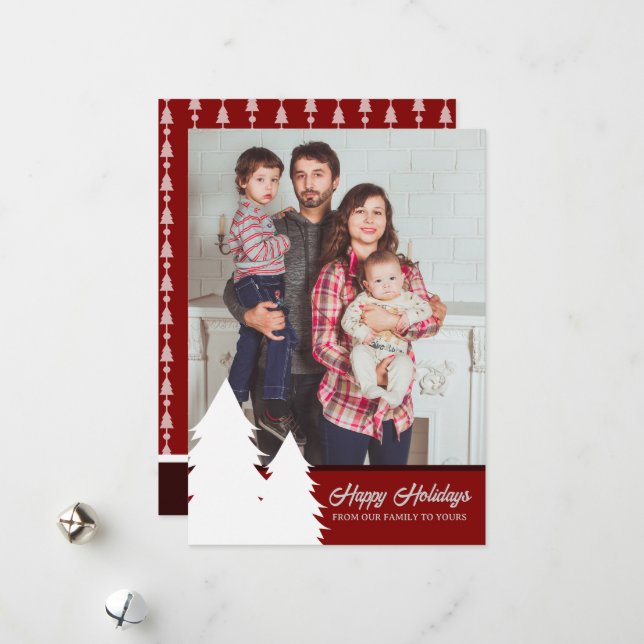 Carte de Noël 2024 Motif Arbre Rouge (Devant/Arrière en situation)