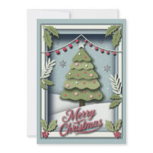 Carte de Noël 3d avec Arbre Festif et Holly