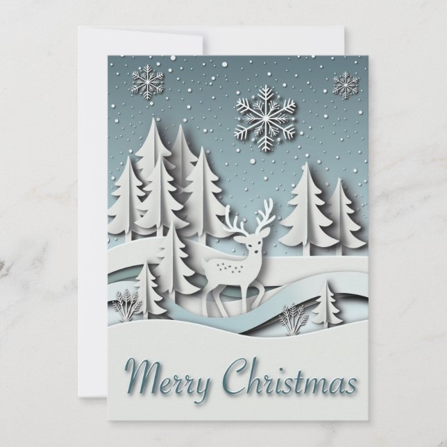Carte de Noël 3D hiver avec rennes (Devant)