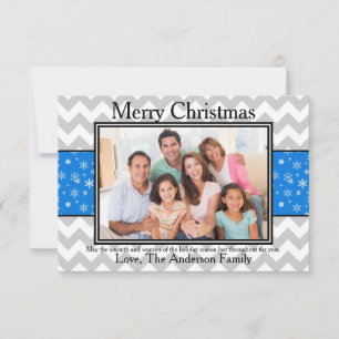 Carte de Noël 3x5 - Photo Chevron Gris Bleu Neige
