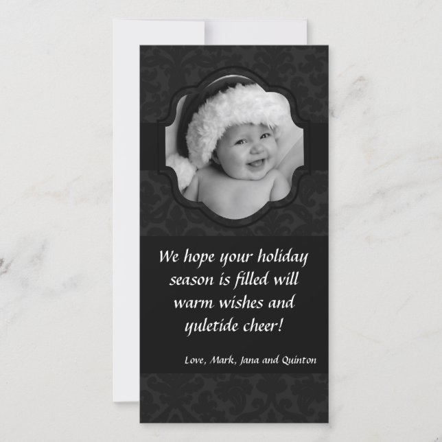 Carte de Noël 4x8 Black Damask Ribbon Frame (Devant)