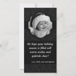 Carte de Noël 4x8 Black Damask Ribbon Frame