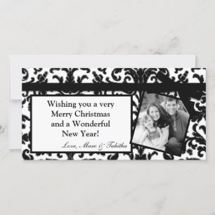 Carte de Noël 4x8 Black Damask Ribbon Frame