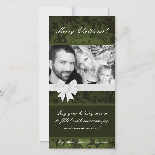 Carte de Noël 4x8 Green Floral Bow Ribbo (Devant)