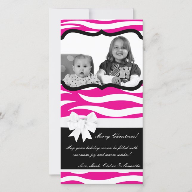 Carte de Noël 4x8 noir rose chaud Zebra Prin (Devant)