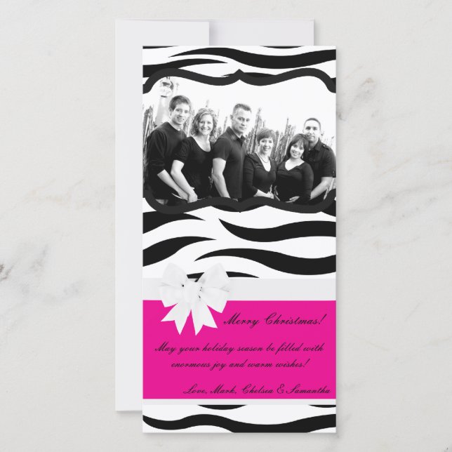 Carte de Noël 4x8 noir rose chaud Zebra Prin (Devant)