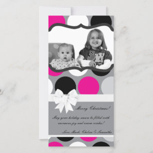 Carte de Noël 4x8 rose chaud noir Polka point phot